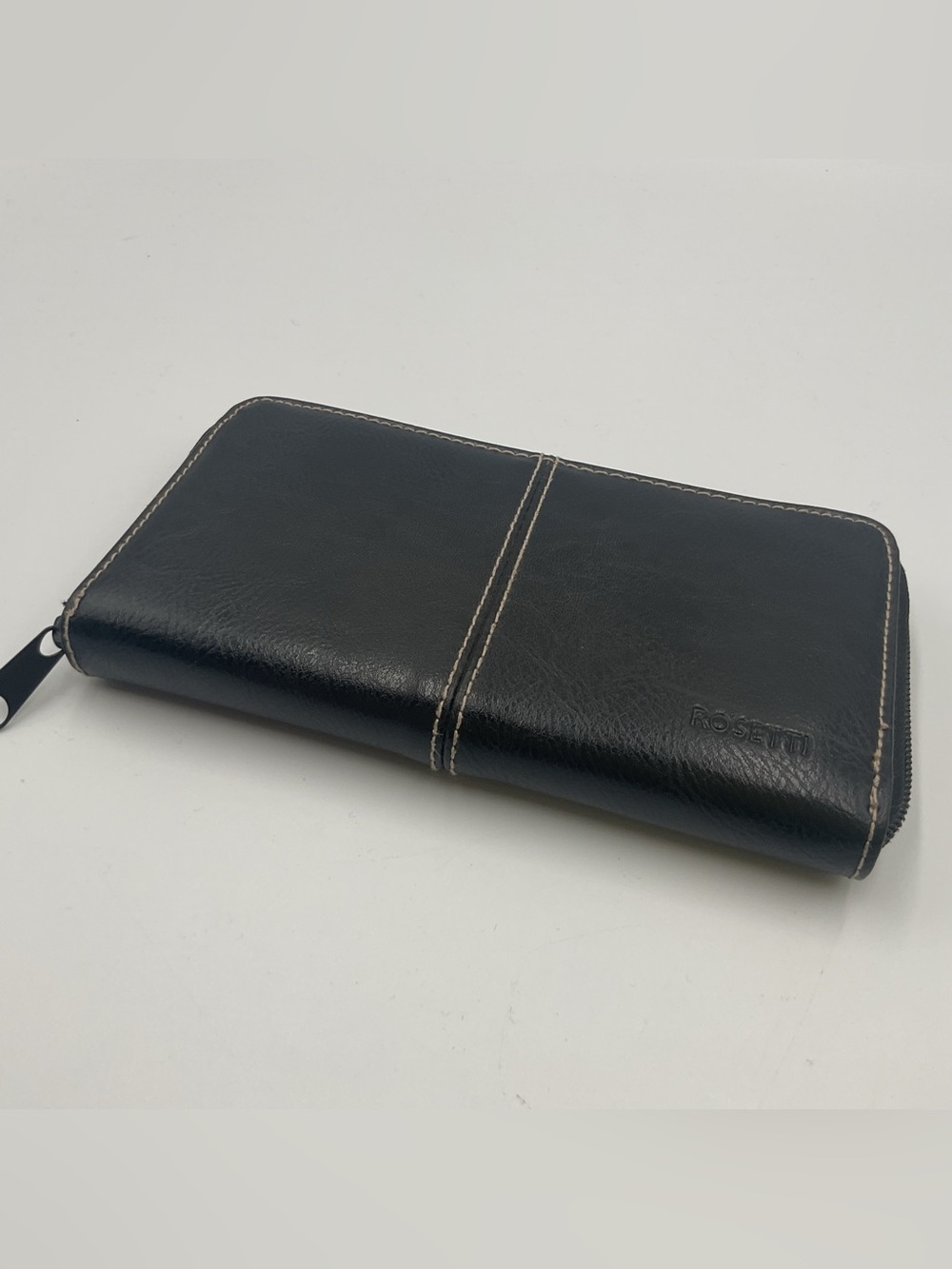 Vintage Rosetti Black Faux Leather Zip Around Clutch Wallet Organizer Pockets